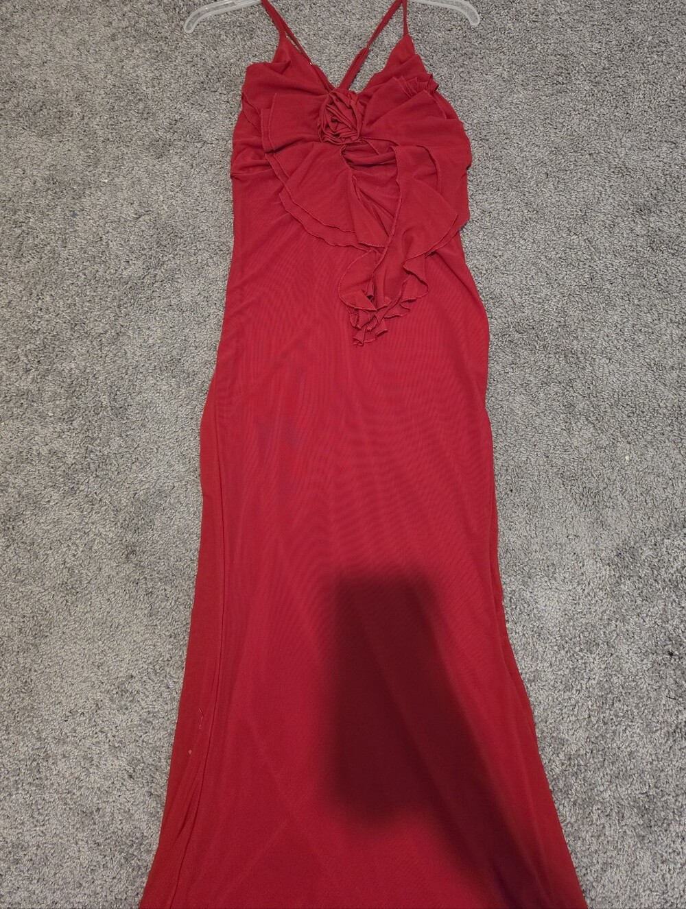 Red Ruffle-Front Spaghetti Strap Dress - Picture 2 of 4